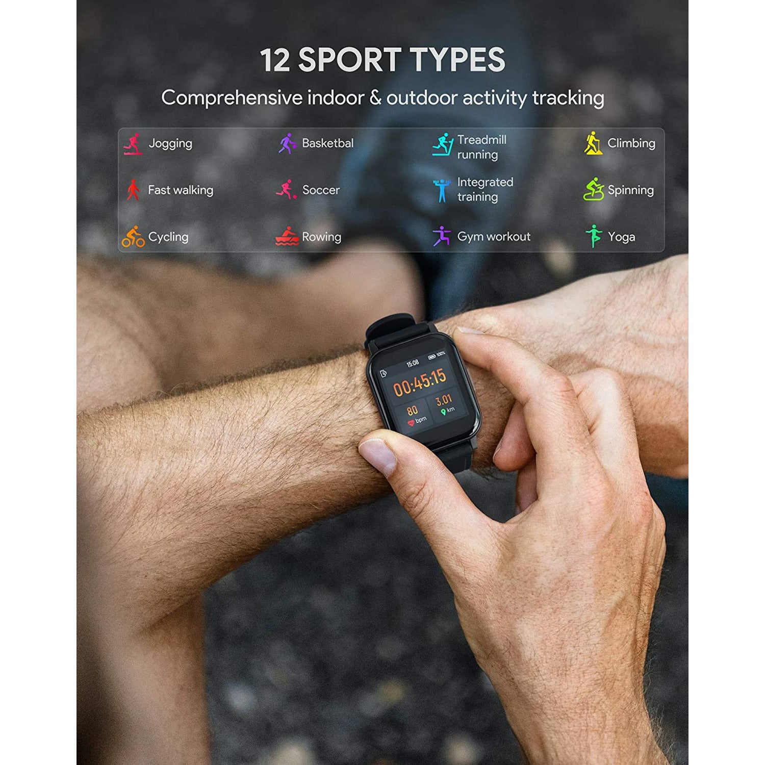 Đồng hồ thông minh AUKEY Smartwatch Fitness Tracker 12 Activity Modes IPX6 Waterproof Black - Ảnh 4