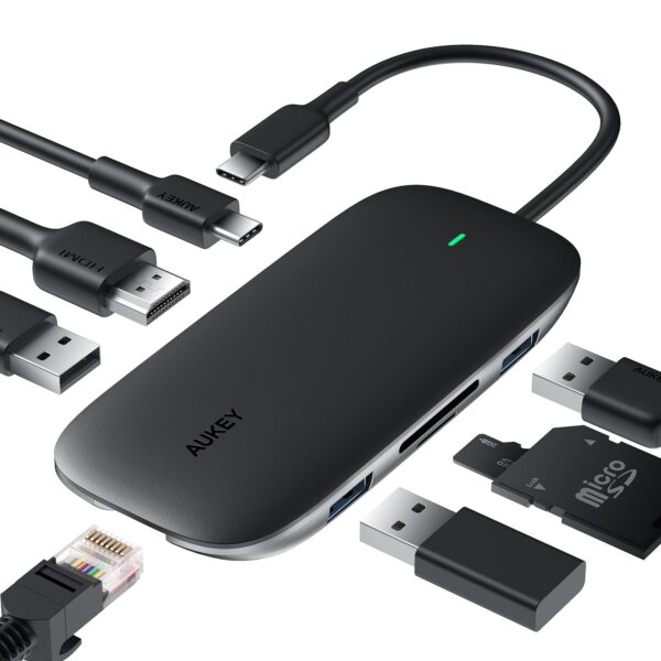HUB chuyển đa năng AUKEY CBC71 8 in 1 USB C Hub with Ethernet Port, 4K USB C to HDMI Black