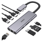 HUB Chuyển Đa Năng 9-in-2 AUKEY CB-C81 (2*Type C 3.1 to 2*HDMI4K + 1*Type-C Data + 1*Type-C PD100W + 1*RJ-45 1Gbps + 1*SD/TF + 2*USB-A3.0 5Gbps)