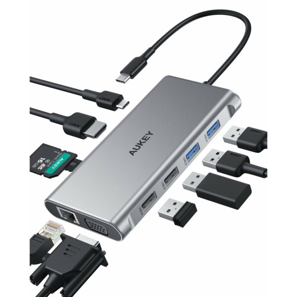 HUB chuyển đa năng AUKEY CB-C89 10 in 1 USB C Hub with 4K HDMI & VGA Silver