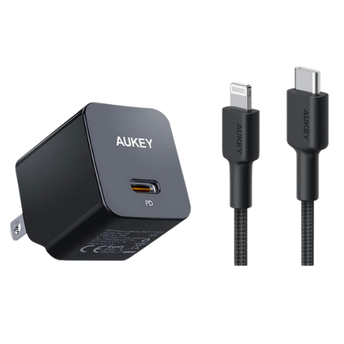 Combo sạc nhanh 30W Aukey (củ sạc PA-Y30S và cáp sạc CB-CL3) cho iphone 8 đến 13 PRM