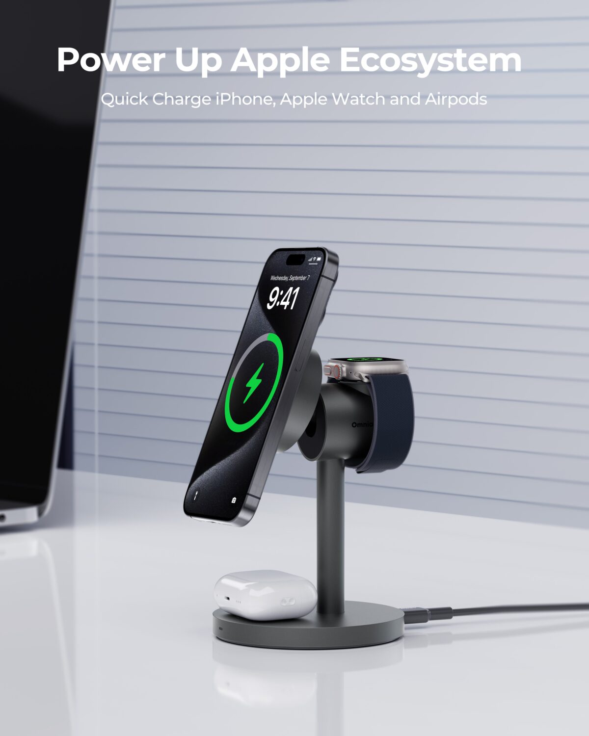 Đế sạc không dây AUKEY LC-MC311 MagFusion Qi2 Magnetic Fast Wireless Charging Station 3-in-1 - Ảnh 2