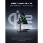 Đế Sạc Đứng Không Dây 2-in-1 AUKEY Qi2.2 MagFusion 2X LC-MC213 25W (Wireless Charging Qi2.2 25W, Strong Magnetic Force, 360° Rotation) - Ảnh 2